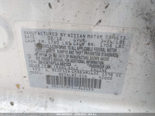 Photo 8 VIN: 3N1CN7AP3JL862123 - NISSAN VERSA 