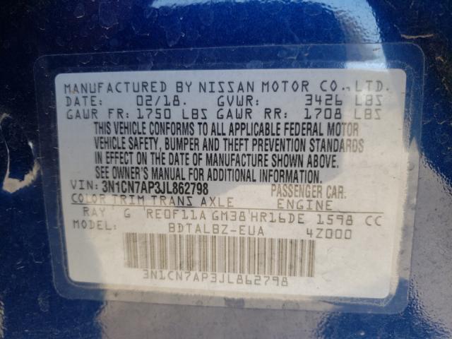 Photo 9 VIN: 3N1CN7AP3JL862798 - NISSAN VERSA S 