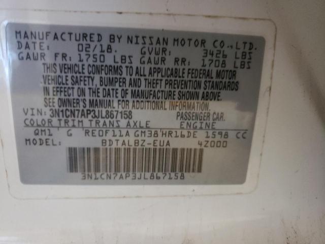 Photo 9 VIN: 3N1CN7AP3JL867158 - NISSAN VERSA S 