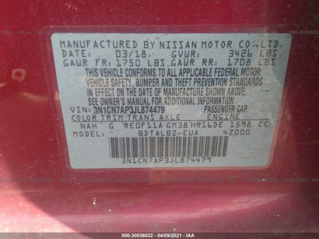 Photo 8 VIN: 3N1CN7AP3JL874479 - NISSAN VERSA SEDAN 