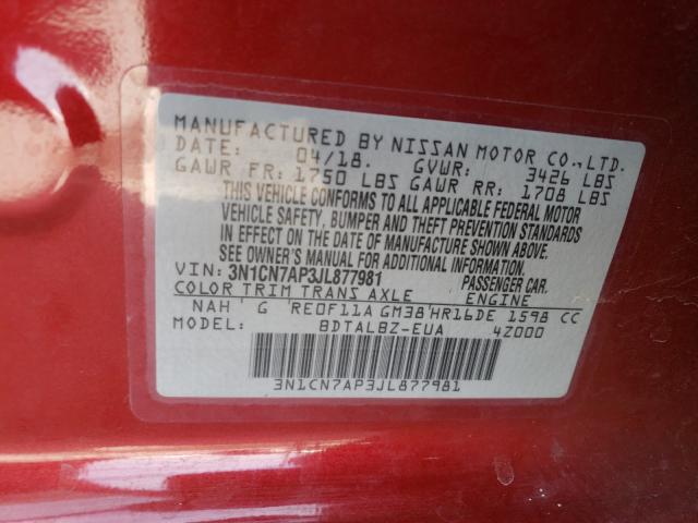 Photo 9 VIN: 3N1CN7AP3JL877981 - NISSAN VERSA S 