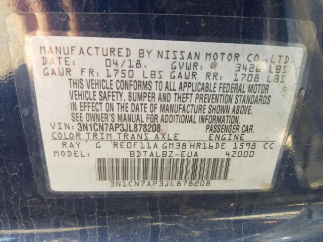 Photo 9 VIN: 3N1CN7AP3JL878208 - NISSAN VERSA S 