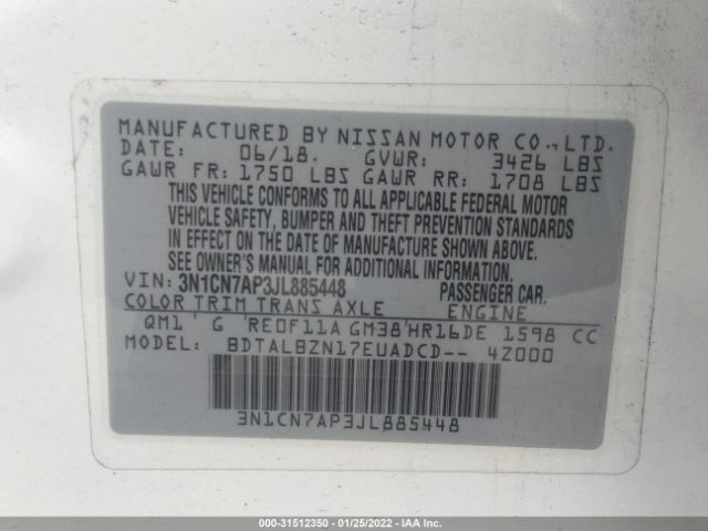 Photo 8 VIN: 3N1CN7AP3JL885448 - NISSAN VERSA SEDAN 