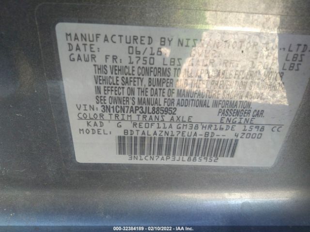 Photo 8 VIN: 3N1CN7AP3JL885952 - NISSAN VERSA SEDAN 