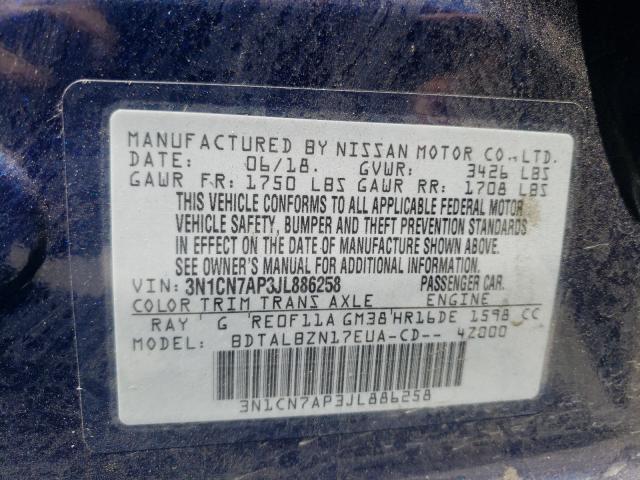 Photo 9 VIN: 3N1CN7AP3JL886258 - NISSAN VERSA S 