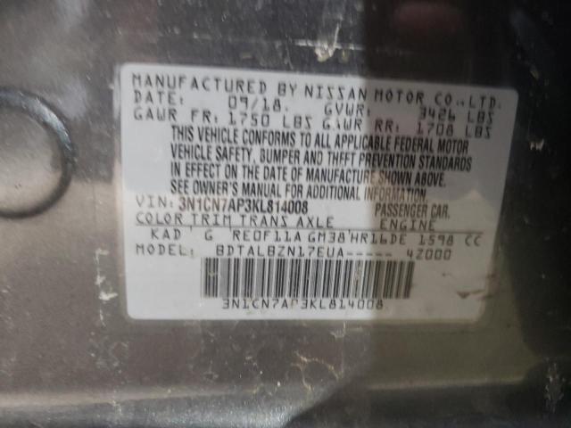 Photo 9 VIN: 3N1CN7AP3KL814008 - NISSAN VERSA S 