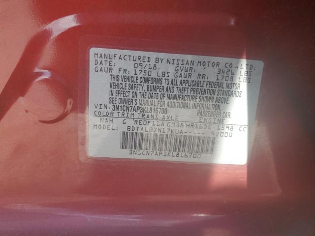 Photo 11 VIN: 3N1CN7AP3KL816700 - NISSAN VERSA S 