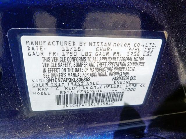 Photo 9 VIN: 3N1CN7AP3KL835862 - NISSAN VERSA S 