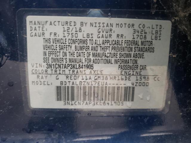 Photo 9 VIN: 3N1CN7AP3KL841905 - NISSAN VERSA S 