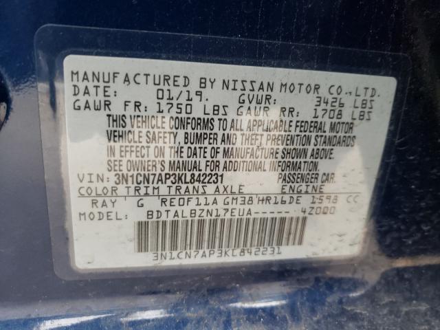 Photo 9 VIN: 3N1CN7AP3KL842231 - NISSAN VERSA S 