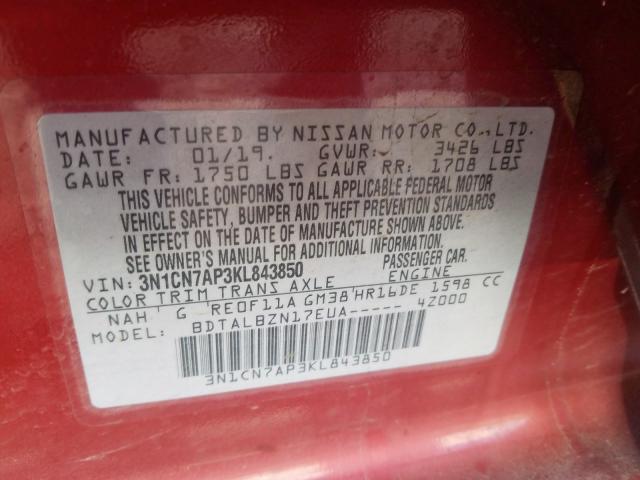 Photo 9 VIN: 3N1CN7AP3KL843850 - NISSAN VERSA S 