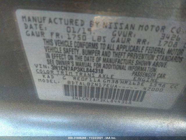 Photo 8 VIN: 3N1CN7AP3KL844318 - NISSAN VERSA SEDAN 