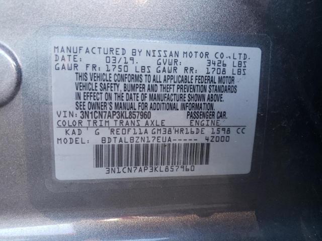 Photo 9 VIN: 3N1CN7AP3KL857960 - NISSAN VERSA S 