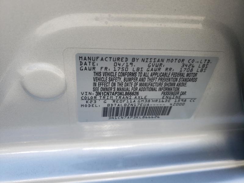 Photo 9 VIN: 3N1CN7AP3KL866626 - NISSAN VERSA S 