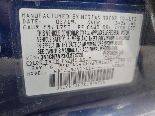 Photo 12 VIN: 3N1CN7AP3KL874726 - NISSAN VERSA 