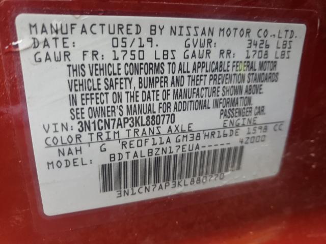 Photo 9 VIN: 3N1CN7AP3KL880770 - NISSAN VERSA S 