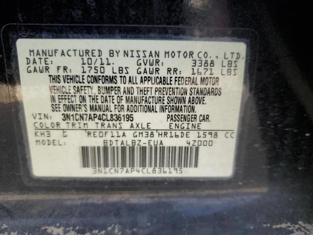 Photo 9 VIN: 3N1CN7AP4CL836195 - NISSAN VERSA S 