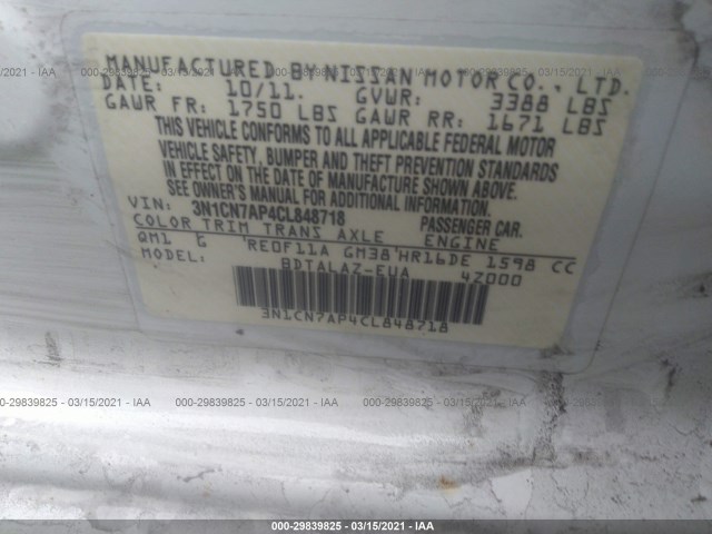 Photo 8 VIN: 3N1CN7AP4CL848718 - NISSAN VERSA 