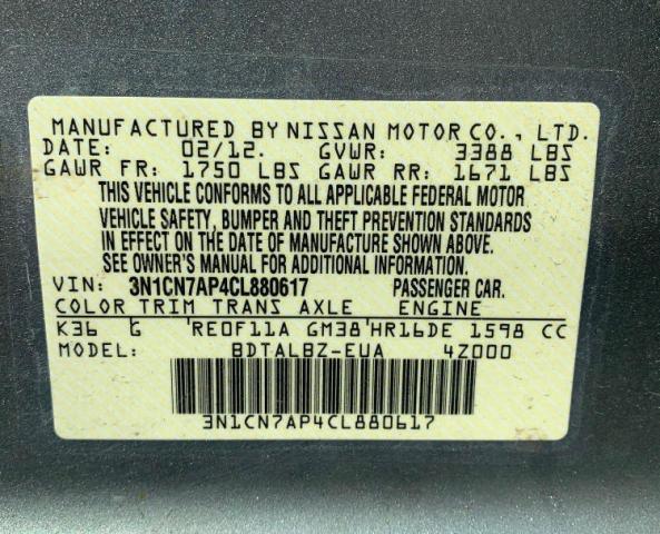 Photo 9 VIN: 3N1CN7AP4CL880617 - NISSAN VERSA S 