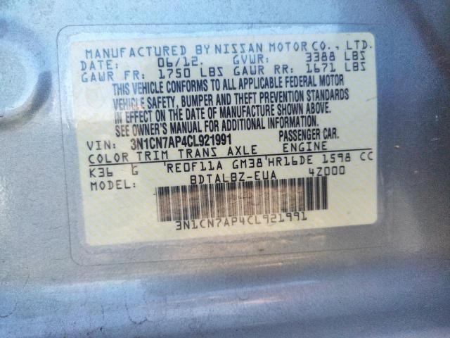 Photo 9 VIN: 3N1CN7AP4CL921991 - NISSAN VERSA S 