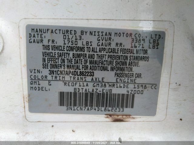 Photo 8 VIN: 3N1CN7AP4DL862233 - NISSAN VERSA 