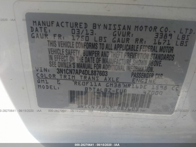 Photo 8 VIN: 3N1CN7AP4DL887603 - NISSAN VERSA 