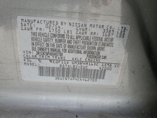 Photo 12 VIN: 3N1CN7AP4EK462700 - NISSAN VERSA S 