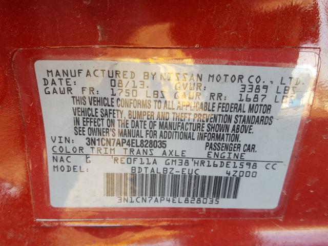 Photo 9 VIN: 3N1CN7AP4EL828035 - NISSAN VERSA 