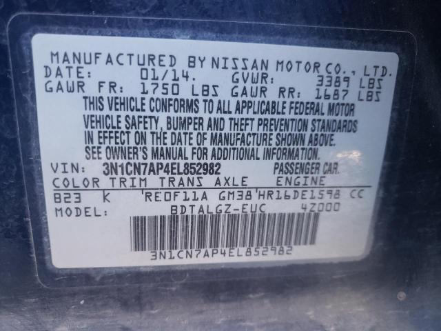 Photo 11 VIN: 3N1CN7AP4EL852982 - NISSAN VERSA 