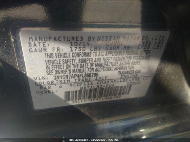 Photo 8 VIN: 3N1CN7AP4FL866785 - NISSAN VERSA 