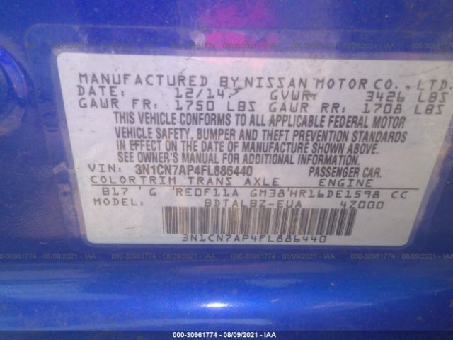 Photo 8 VIN: 3N1CN7AP4FL886440 - NISSAN VERSA 