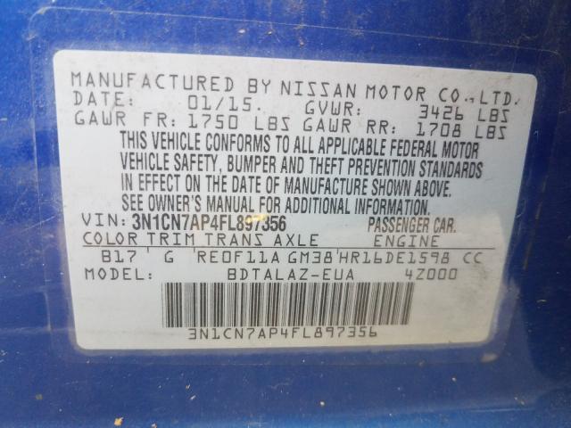 Photo 9 VIN: 3N1CN7AP4FL897356 - NISSAN VERSA S 