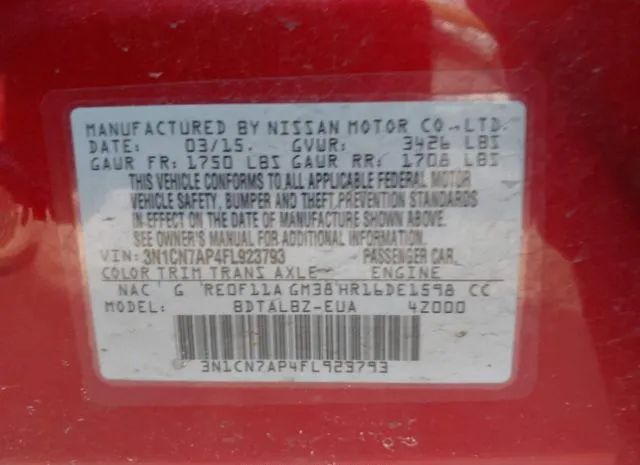 Photo 8 VIN: 3N1CN7AP4FL923793 - NISSAN VERSA 