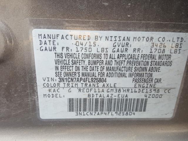 Photo 9 VIN: 3N1CN7AP4FL925804 - NISSAN VERSA S 