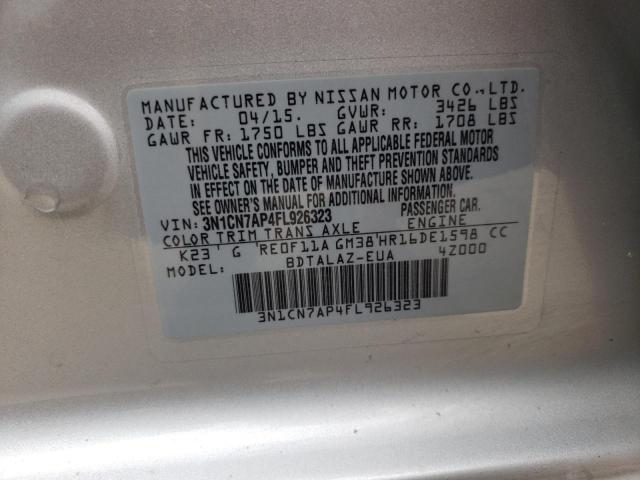 Photo 9 VIN: 3N1CN7AP4FL926323 - NISSAN VERSA S 