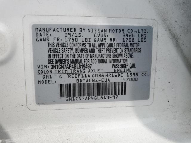 Photo 11 VIN: 3N1CN7AP4GL819497 - NISSAN VERSA S 