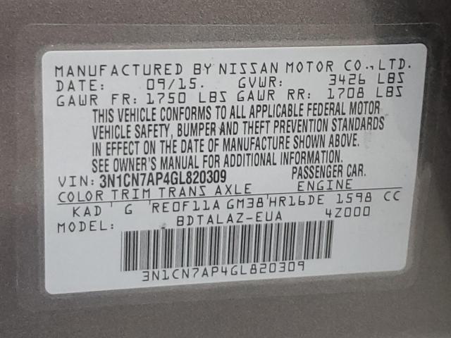 Photo 11 VIN: 3N1CN7AP4GL820309 - NISSAN VERSA S 