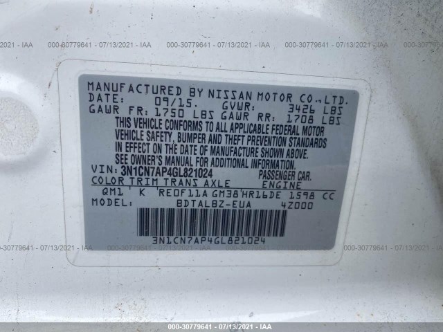 Photo 8 VIN: 3N1CN7AP4GL821024 - NISSAN VERSA 