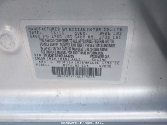 Photo 8 VIN: 3N1CN7AP4GL844285 - NISSAN VERSA 