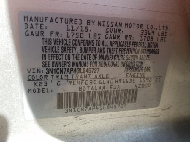 Photo 9 VIN: 3N1CN7AP4GL845727 - NISSAN VERSA S 