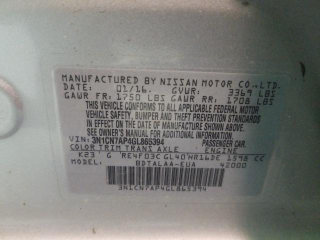 Photo 9 VIN: 3N1CN7AP4GL865394 - NISSAN VERSA S 