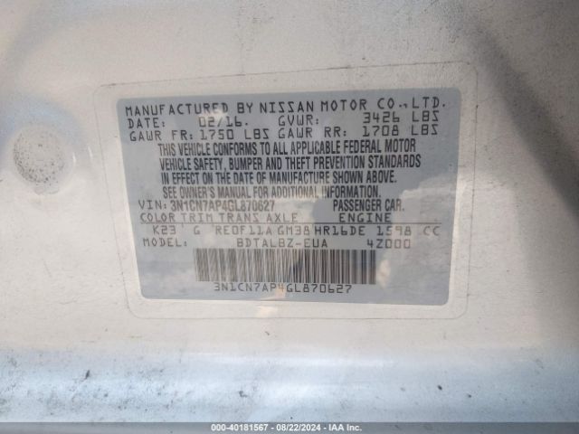 Photo 8 VIN: 3N1CN7AP4GL870627 - NISSAN VERSA 