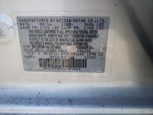 Photo 11 VIN: 3N1CN7AP4GL871860 - NISSAN VERSA S 