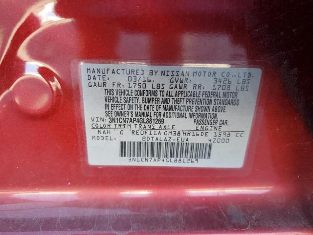 Photo 11 VIN: 3N1CN7AP4GL881269 - NISSAN VERSA S 