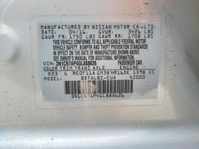 Photo 12 VIN: 3N1CN7AP4GL888626 - NISSAN VERSA S 