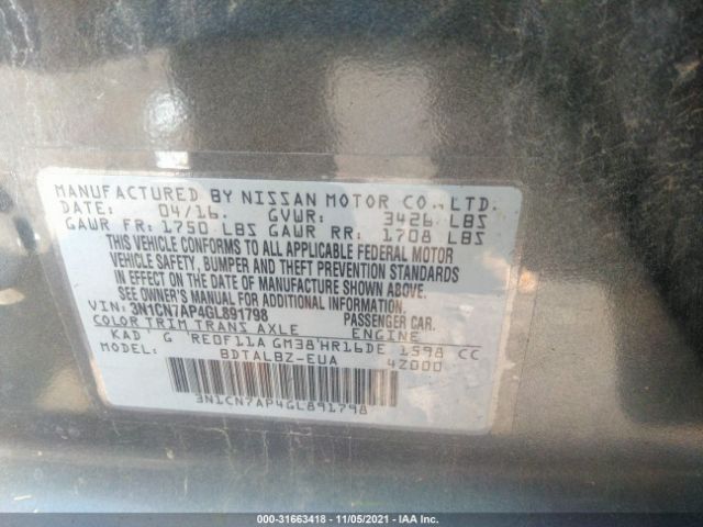 Photo 8 VIN: 3N1CN7AP4GL891798 - NISSAN VERSA 