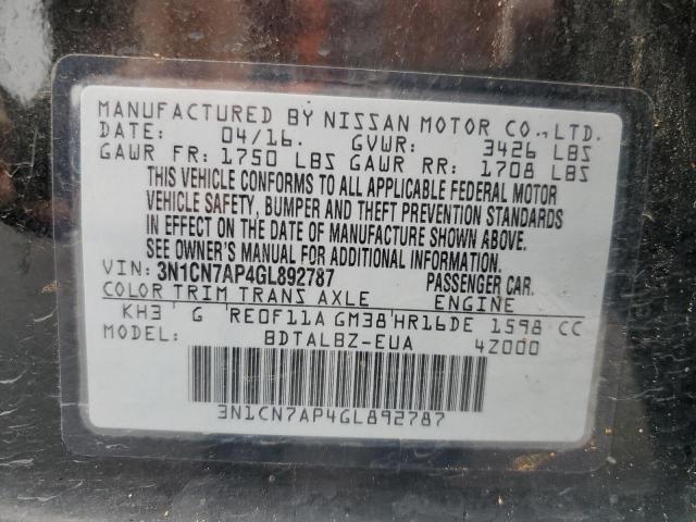 Photo 12 VIN: 3N1CN7AP4GL892787 - NISSAN VERSA S 