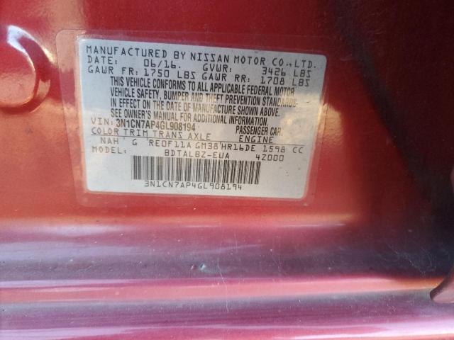 Photo 12 VIN: 3N1CN7AP4GL908194 - NISSAN VERSA S 