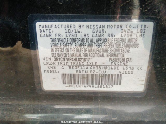 Photo 8 VIN: 3N1CN7AP4HL821817 - NISSAN VERSA SEDAN 