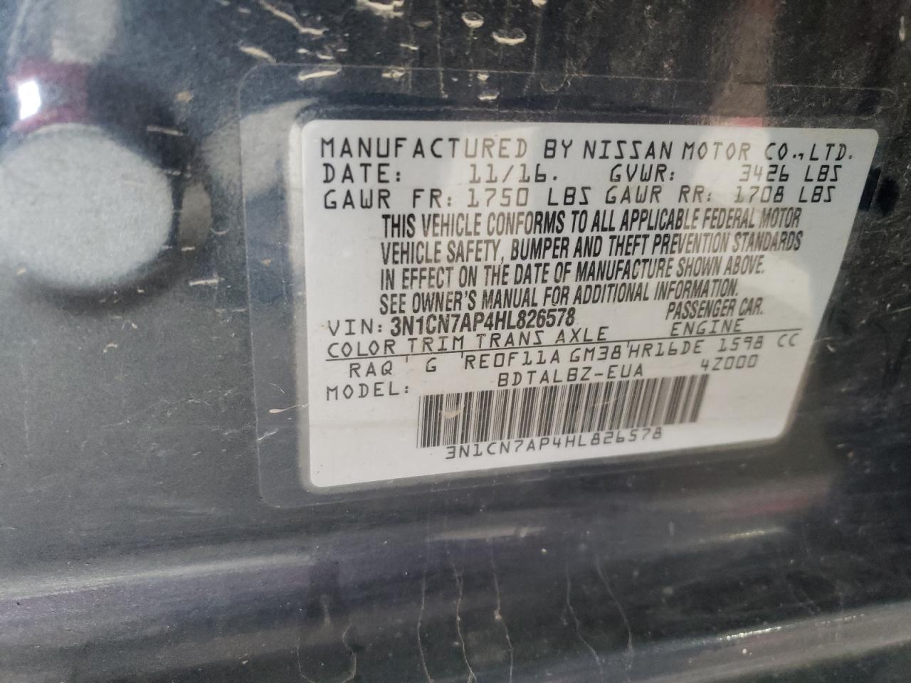 Photo 11 VIN: 3N1CN7AP4HL826578 - NISSAN VERSA 